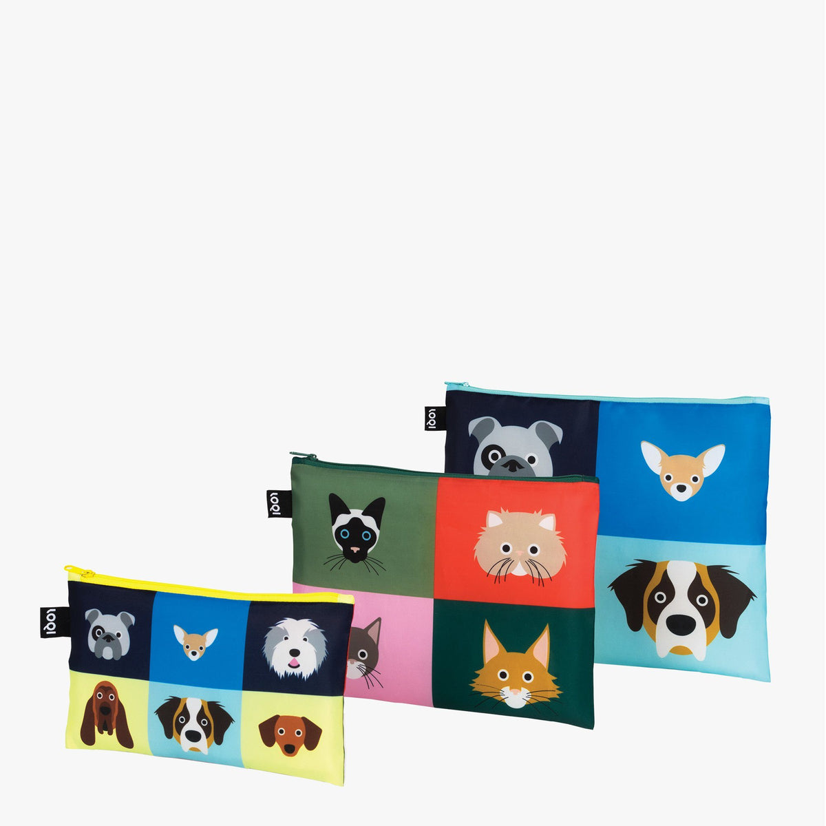 LOQI Stephen Cheetham Cats &amp; Dogs Zip Pockets Stacked